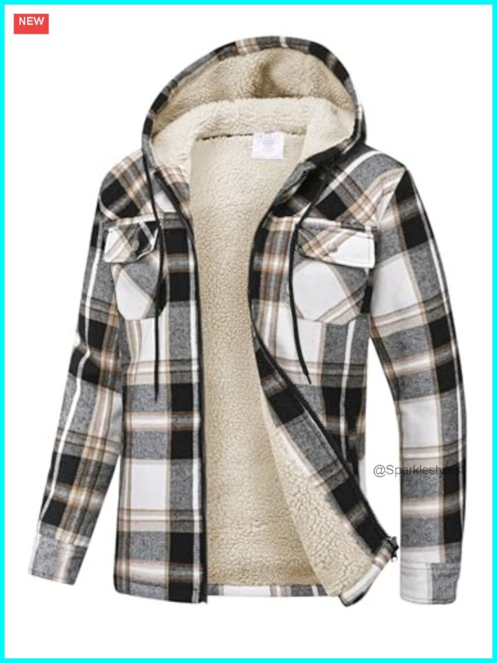 Fleece Zip Up Hoodie Flannel Plaid Jacket with Pockets